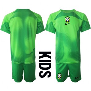 Brasilien Målvakt kläder Barn VM 2022 Bortatröja Kortärmad (+ korta byxor)